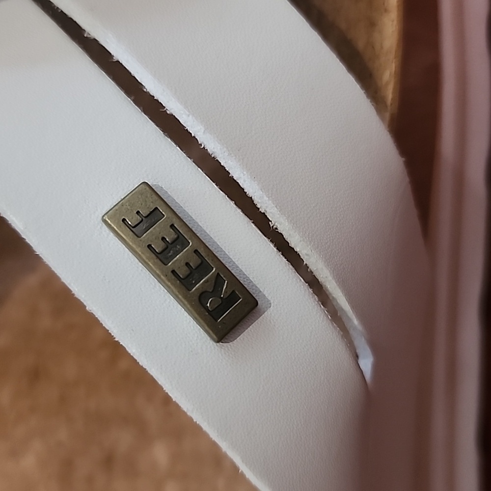 Reef White Mules with Cork Footbed Platform Open Toe Sandals, sz 9 - Picture 6 of 17